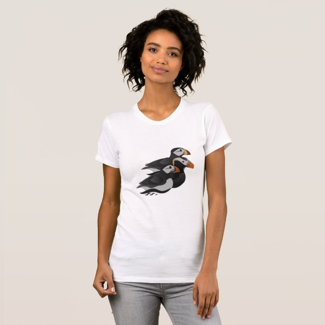 Drei hübsch gesellige Puffins Cartoon T-Shirt (Vorne ganz)