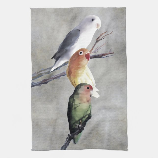 Drei hübsche Lovebirds Küchentuch (Vertikal)