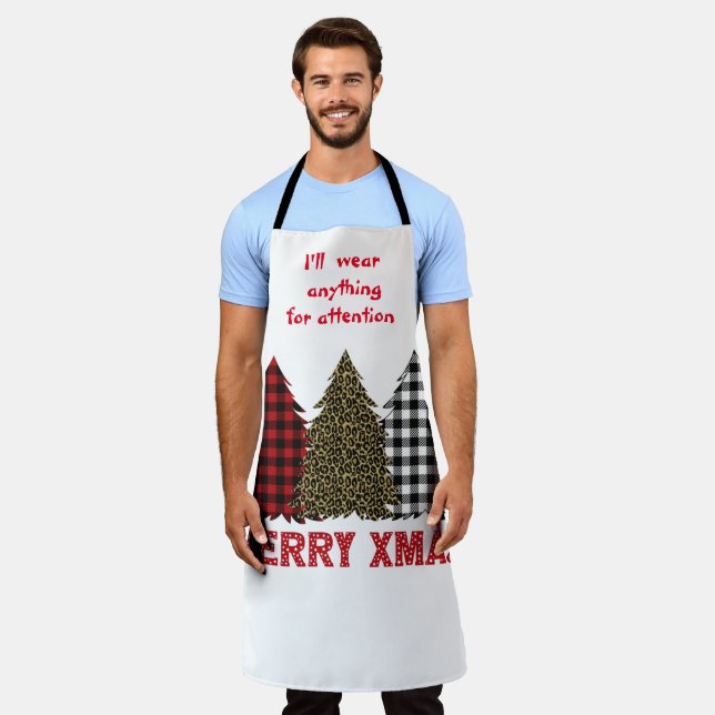 Drei Humorale Karierte Weihnachtsbaumen Schürze (Getragen)