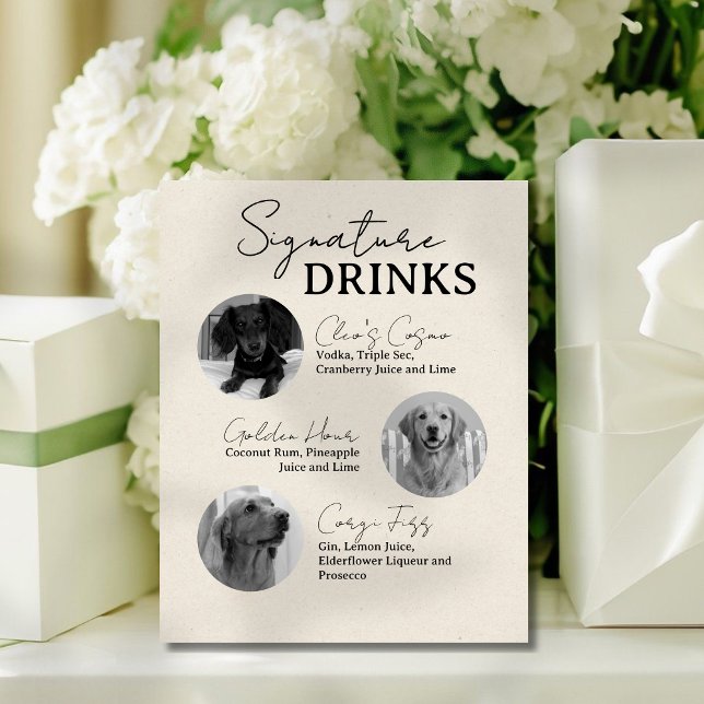 Drei Hunde-Hochzeitsignatur Drinks Bar-Zeichen Sockelschild (This Two Dog Wedding Signature Drinks Bar Sign is perfect for any wedding reception!)