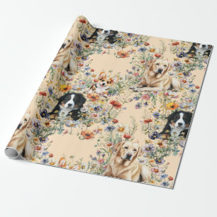 Drei Hunde in Wildblumen nahtlos Geschenkpapier