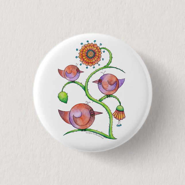 "Drei in einem Baum" Vögel Button (Vorderseite)