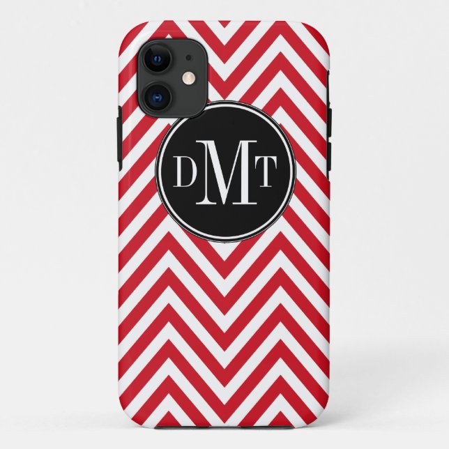 Drei Initialen-Monogramm-rotes Zickzack Muster Case-Mate iPhone Hülle (Rückseite)