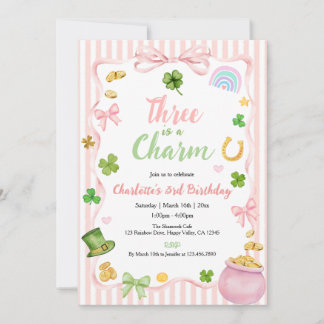 Drei ist ein charmantes Mädchen 3. Geburtstag Rosa Einladung