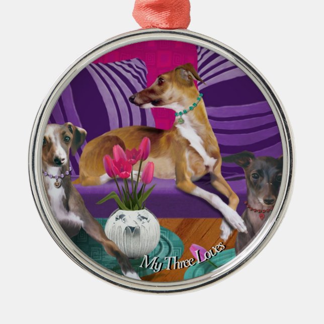Drei italienische Greyhounds Ornament Aus Metall (Vorne)