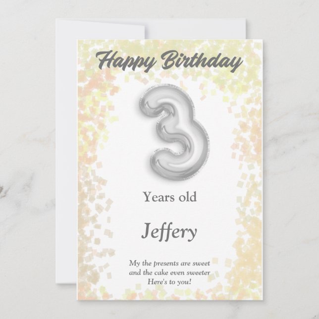 Drei Jahre alte Happy Birthday Card (Vorderseite)