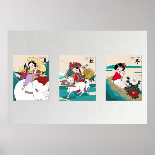 Drei Jahreszeiten Yunnan-Kunstprint — Set aus 3 Te Poster
