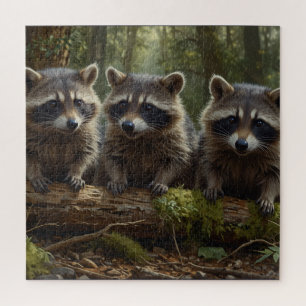 Drei junge Raccoons im Wald Puzzle