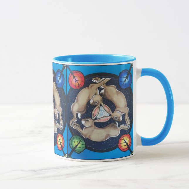 Drei Kaninchen Hares jagen Moon Four Seasons Blue Tasse (Rechts)