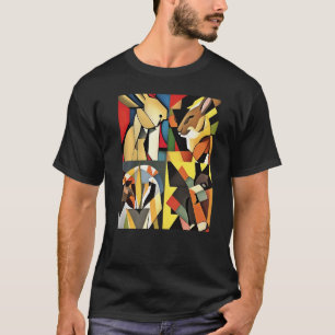 Drei Kaninchen und ein Löwe Geometrische abstrakte T-Shirt