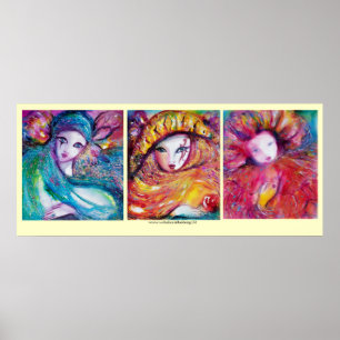 DREI KARNIVALMASKEN IN BLAU, ROT, GELB POSTER