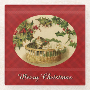 Drei Kätzchen in einem Korb Glasuntersetzer