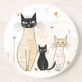 Drei Kätzchen und Blume Sandstone Untersetzer