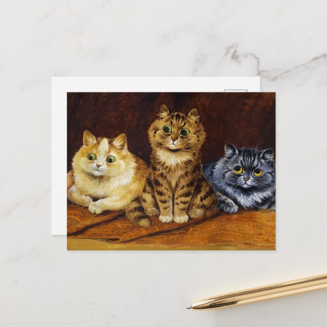 Drei Katzen auf persischem Rug von Louis Wain Postkarte (Vorderseite/Rückseite Beispiel)
