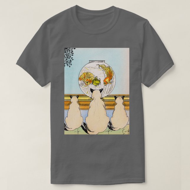 Drei Katzen beobachten Fische im Aquarium T-Shirt (Design vorne)