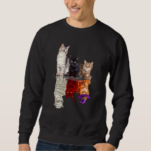 Drei Katzen Halloween Kürbis Hexenhut Sweatshirt