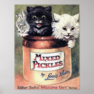 Drei Katzen in einem Gurkenglas, Louis Wain Poster