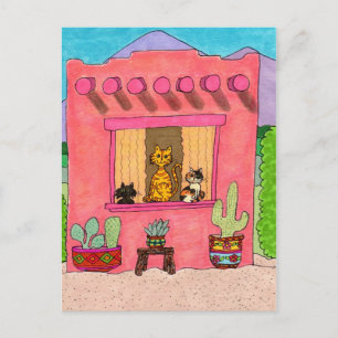 Drei Katzen in einem rosa Adobe House Postkarte