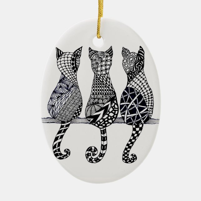 Drei Katzen Meow, fakultative Personalisierung Keramik Ornament (Vorne)