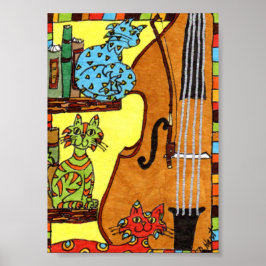 Drei Katzen mit Bass Fiddle Mini Folk Art Poster