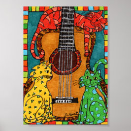 Drei Katzen mit Gitarre Mini Folk Kunst Poster