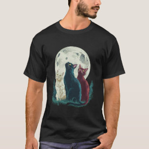 Drei Katzen Mond Lustige Faul Tiere Heulende Parod T-Shirt