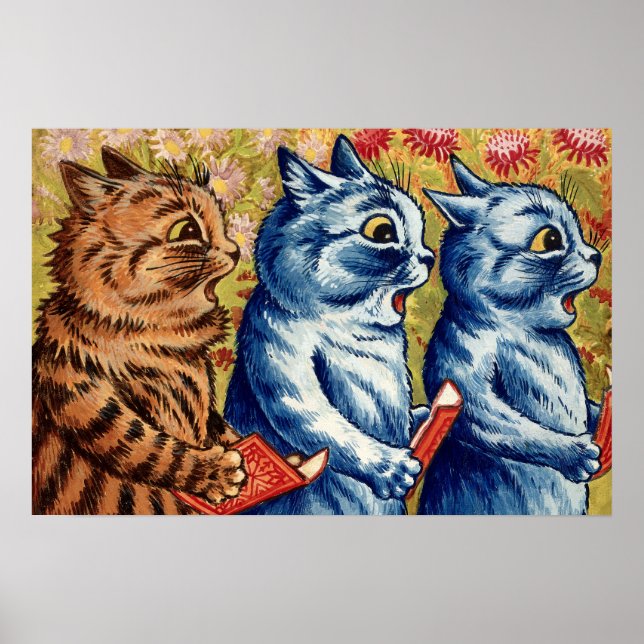 Drei Katzen singen. Gouache von Louis Wain, 1925 Poster (Vorne)