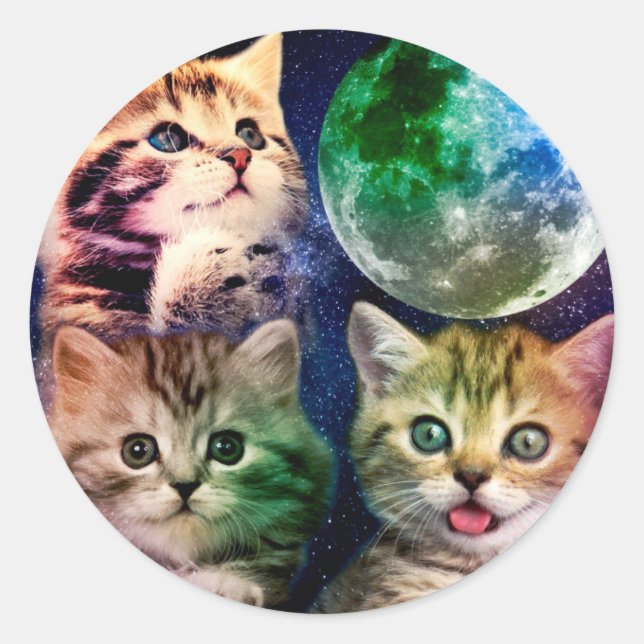 Drei Katzen und der Mond Runder Aufkleber (Vorderseite)