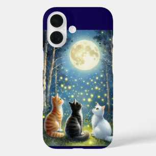 Drei Katzen unter Vollmond iPhone 16 Hülle