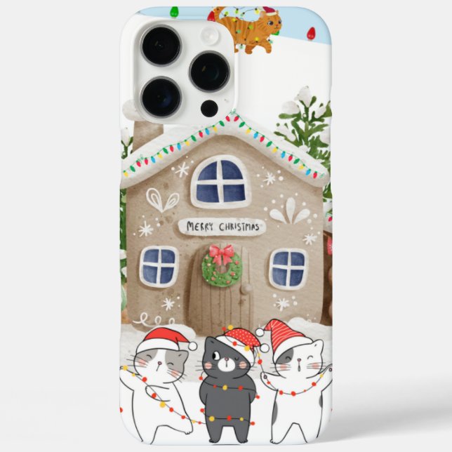 Drei Katzen zieren ein Haus mit Weihnachtsbeleucht Case-Mate iPhone Hülle (Rückseite)