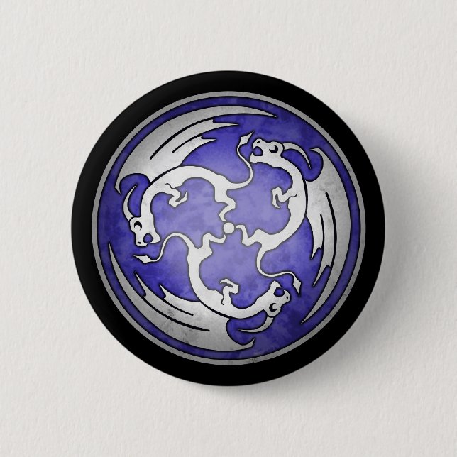 Drei keltischer Drache-Knopf - lila Button (Vorderseite)