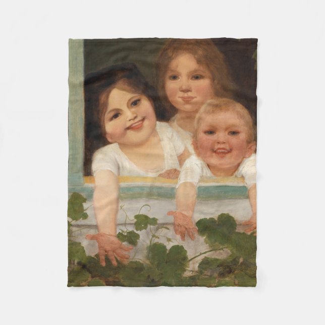 Drei Kinder am Fenster Fleecedecke (Vorderseite)