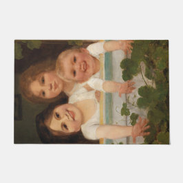 Drei Kinder am Fenster Fußmatte