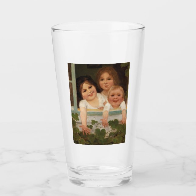 Drei Kinder am Fenster Glas (Vorderseite)