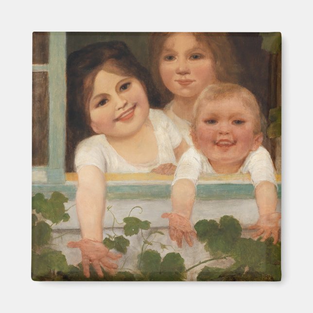 Drei Kinder am Fenster Magnet (Vorne)