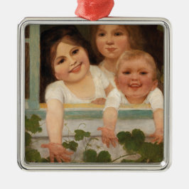 Drei Kinder am Fenster Ornament Aus Metall