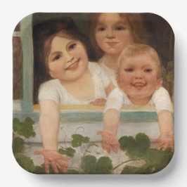 Drei Kinder am Fenster Pappteller