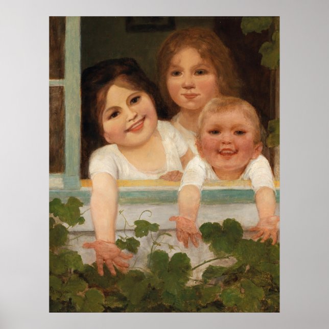 Drei Kinder am Fenster Poster (Vorne)