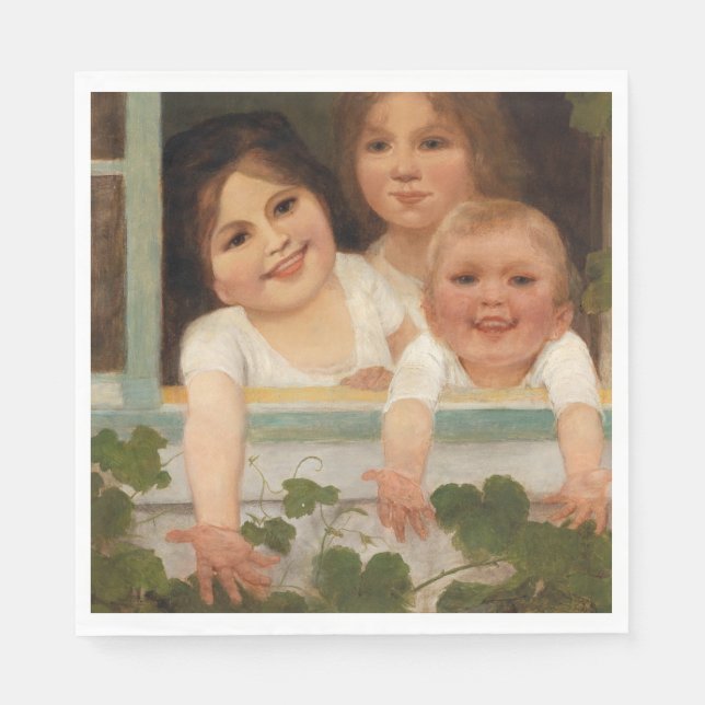Drei Kinder am Fenster Serviette (Vorderseite)