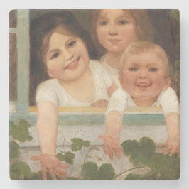 Drei Kinder am Fenster Steinuntersetzer