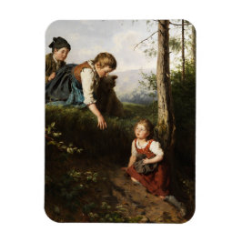 Drei Kinder, die wilde Berries im Wald picken Magnet