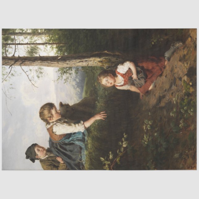 Drei Kinder, die wilde Berries im Wald picken Seidenpapier (Vorderseite)