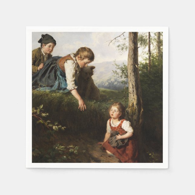 Drei Kinder, die wilde Berries im Wald picken Serviette (Vorderseite)