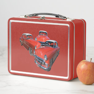 Drei klassische rote Autos, Metal Lunch Box
