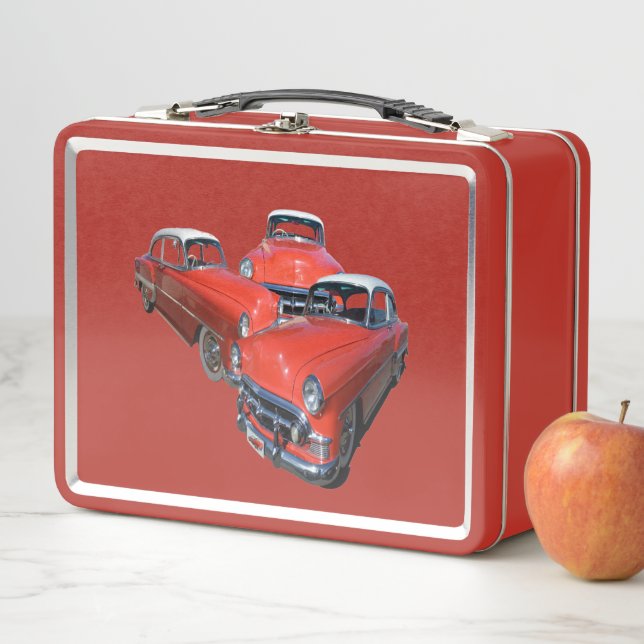 Drei klassische rote Autos, Metal Lunch Box (Beispiel)