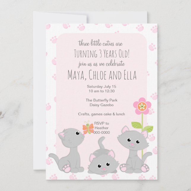 Drei kleine Kätzchen Einladung (Vorderseite)