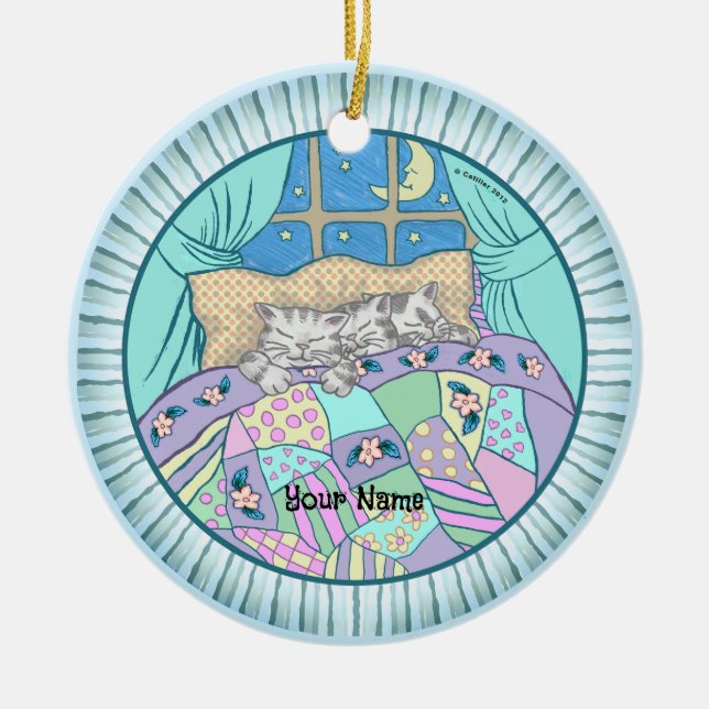 Drei kleine Katzen schlafen Keramik Ornament (Vorne)