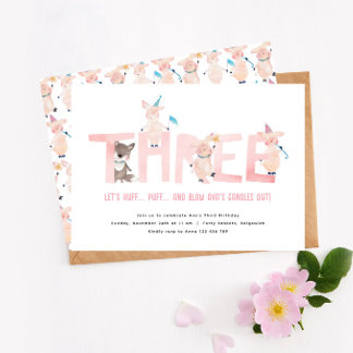 Drei kleine Schweine Big Bad Wolf, Mädchen 3. Gebu Einladung