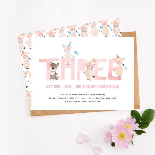 Drei kleine Schweine Big Bad Wolf, Mädchen 3. Gebu Einladung (Von Creator hochgeladen)