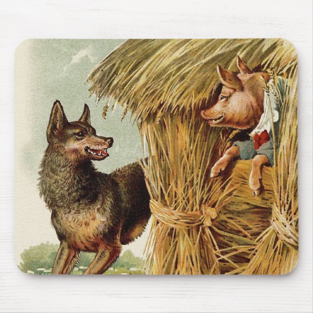 Drei kleine Schweine Big Bad Wolf, Vintage Märchen Mousepad (Vorne)
